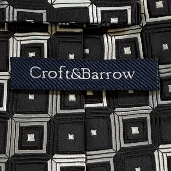 VTG Croft & Barrow Necktie Black Gray Geometric Square All Over Print Mens Tie - Picture 4 of 8